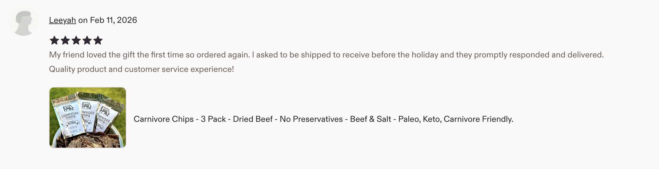 5-star Etsy review by Leeyah: My friend loved the gift the first time so ordered again. Quality product and customer service experience!